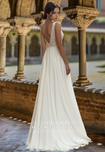 Sexy Beaded V-Neck Tulle Floor-Length Wedding Dress Bridal Gown HONGIVEY