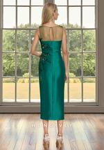 Chic Bateau Applique Sheath Dark Green Midi Dresses Wedding Guest Gown HONGIVEY