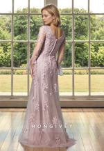 Chic Rose Applique Sheath Long Sleeves Floor-Length Wedding Guest Dress 2025