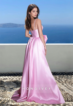 Chic Sweetheart Straps Bow A-Line Satin with Side Slit Prom Gown Party Ball Gown