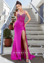 Fuchsia Sweetheart Sequined Trumpet Satin Formal Evening Dress 2025 HONGIVEY