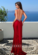 Sexy Red V-Neck Backless Satin Classic Long Formal Evening Dress 2025