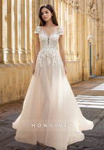 Short Sleeves A-Line Tulle Classic Wedding Dress Bride Gown 2025 HONGIVEY