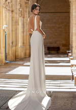 Sexy Satin Open Back Sleeveless Trumpet Engagement Wedding Bride Dress