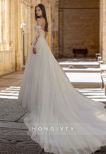 Strapless Applique Empire A-Line Tulle Bride Wedding Dress with Train HONGIVEY