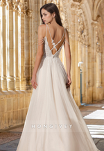 Chic Straps Tulle A-Line Sleeveless Side Slit Bride Wedding Dress Gown HONGIVEY