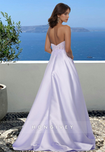 Lilac Sweetheart Strapless Applique A-Line Satin Formal Prom Dress Ball Gown