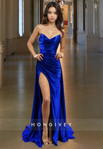 Sexy Ruched Strapless with Slit Sleeveless Classic Formal Evening Dress Gown