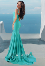 Sexy Spaghetti Straps Trumpet Satin Formal Evening Dress Gown HONGIVEY