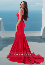 Sexy Spaghetti Straps Trumpet Satin Formal Evening Dress Gown HONGIVEY