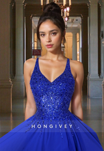 Spaghetti Straps A-Line Royal Blue Formal Evening Dress Prom Gown HONGIVEY