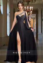 One Shoulder Asymmetrical A-Line Elegant Formal Evening Dress HONGIVEY