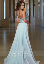 Chic Off-Shoulder Applique Beaded A-Line Formal Evening Dress HONGIVEY