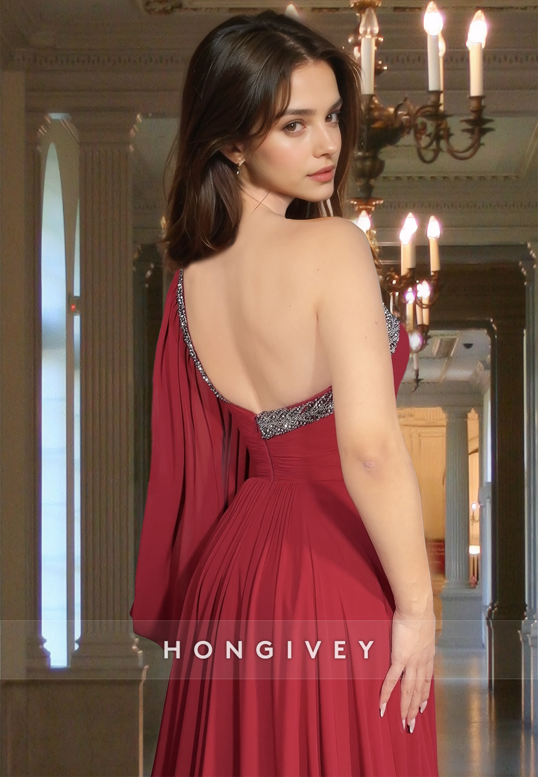 One Shoulder Asymmetrical A-Line Elegant Formal Evening Dress HONGIVEY