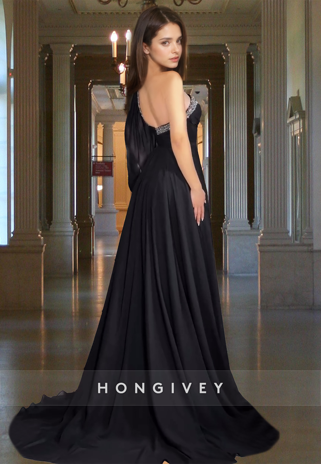 One Shoulder Asymmetrical A-Line Elegant Formal Evening Dress HONGIVEY