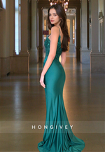 Sexy Green Applique Spaghetti Straps with Slit Evening Dress Formal Gown