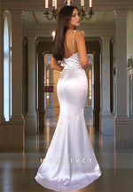 White Square Straps Trumpet Satin Evening Dress Simple Casual Gown HONGIVEY