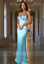 Straps V-Neck Backless Sheath Simple Evening Dress Formal Gown HONGIVEY