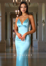 Straps V-Neck Backless Sheath Simple Evening Dress Formal Gown HONGIVEY