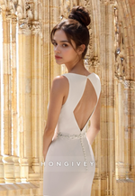 Sexy V-Neck Sheath Floor-Length Open Back Wedding Dress HONGIVEY