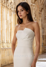 Chic Ruched Strapless A-Line Tulle Wedding Dress Bride Gown HONGIVEY