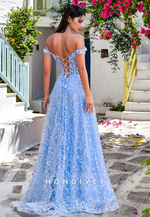 Floral Off-Shoulder Blue Long Prom Dress 2025 New Ball Gown HONGIVEY