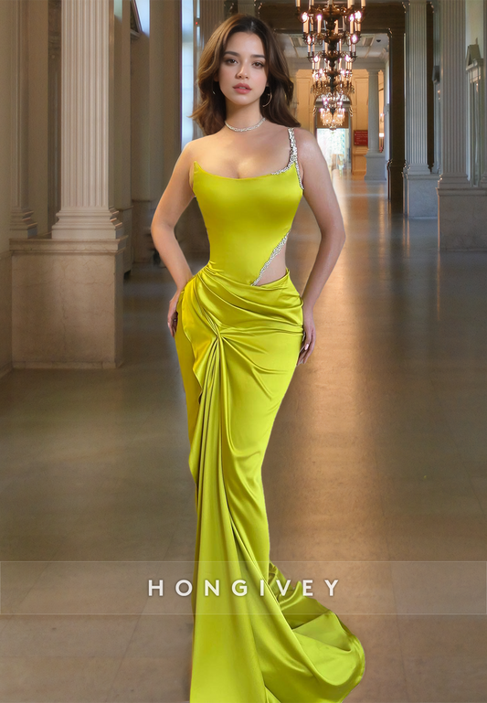 Sexy Asymmetrical Ruffles Fitted Mermaid Evening Dress Party Gown HONGIVEY