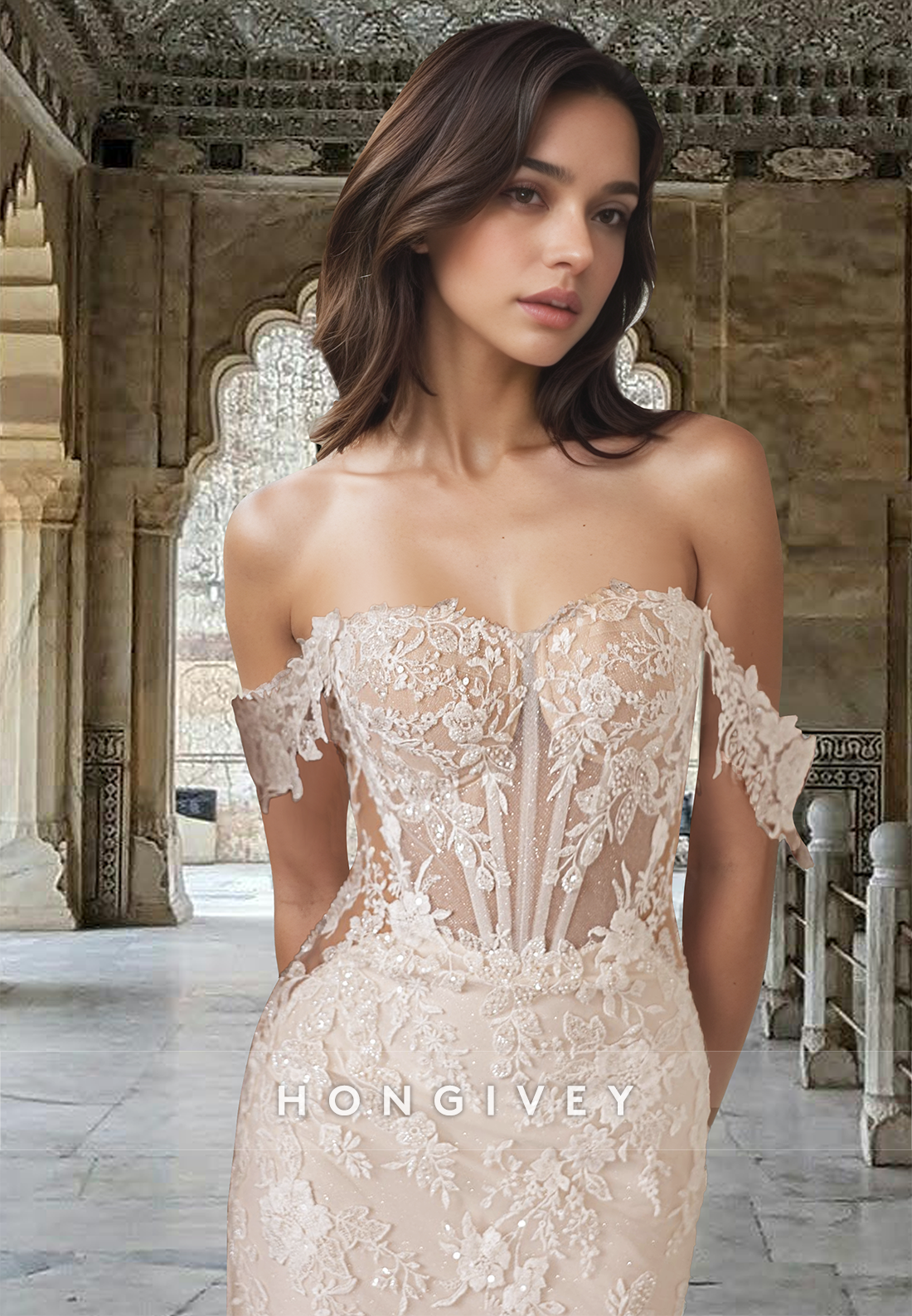 Sexy Off-Shoulder Applique A-Line with Train Wedding Dress 2025 New