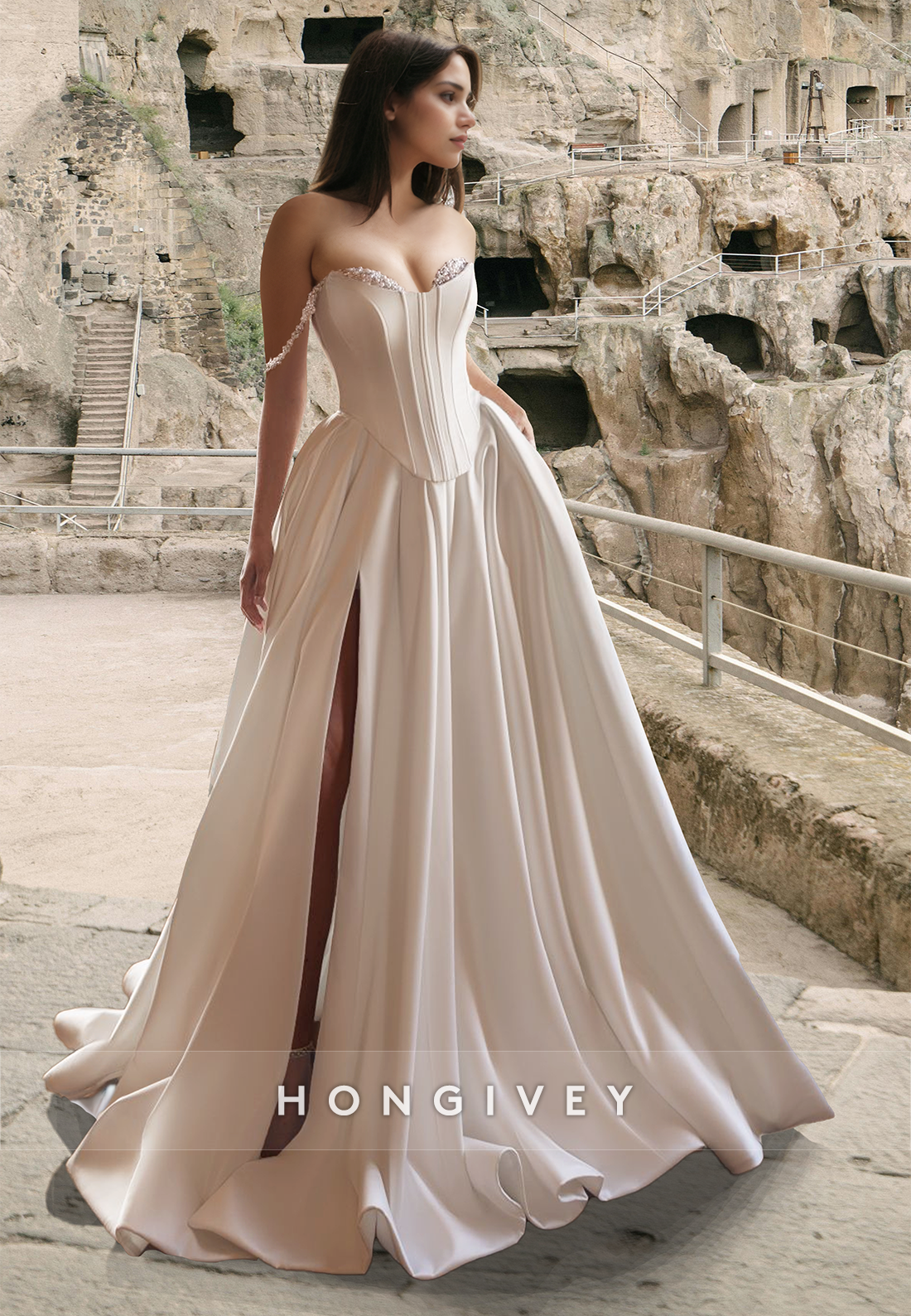 Spaghetti Straps A-Line with Slit Wedding Dress 2025 New HONGIVEY