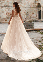 Chic Floral Tulle A-Line with Train Wedding Dress Bridal Gown 2025 HONGIVEY