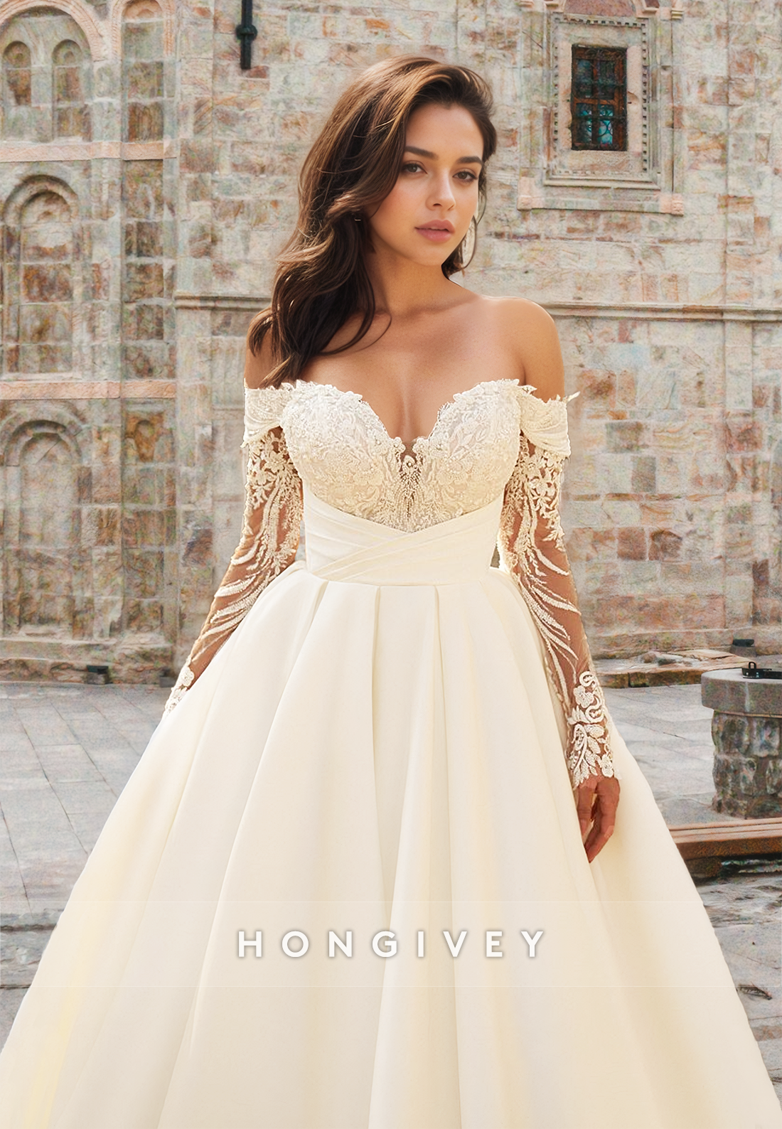 2025 New Off-Shoulder Sheer Applique A-Line Wedding Dress Bridal Gown