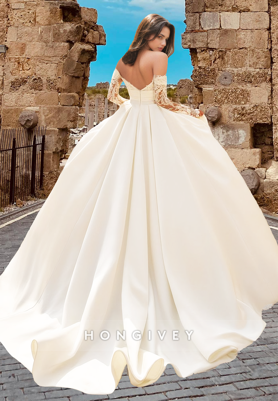 2025 New Off-Shoulder Sheer Applique A-Line Wedding Dress Bridal Gown