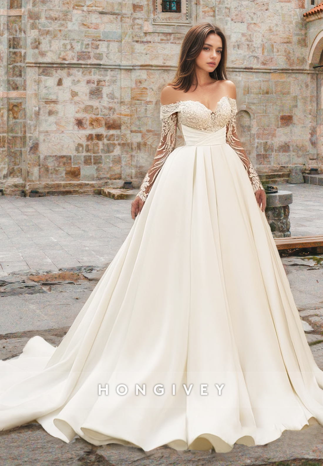 2025 New Off-Shoulder Sheer Applique A-Line Wedding Dress Bridal Gown