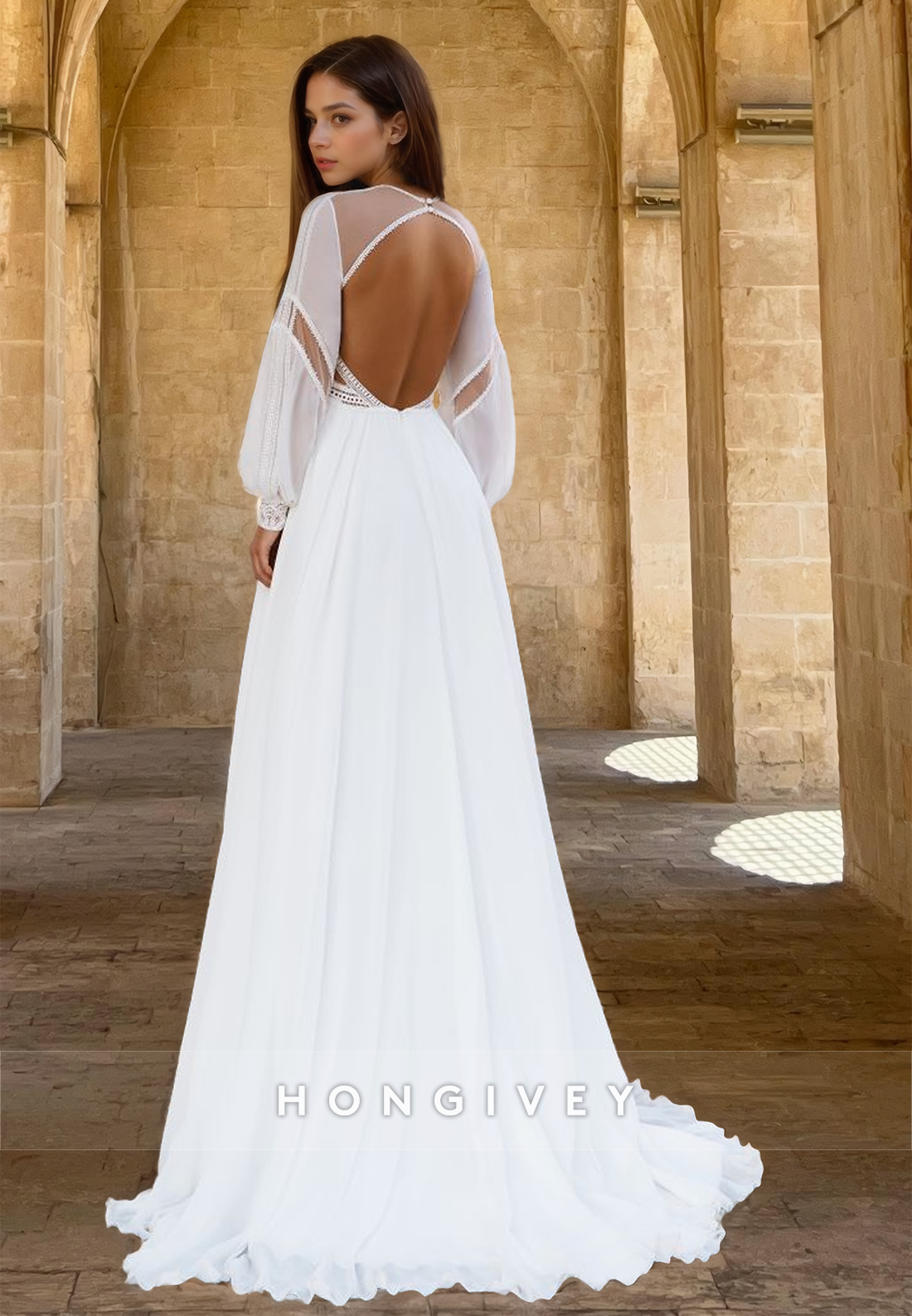 Chic Long Sleeves Sleeveless Tulle Engagement Wedding Dress HONGIVEY