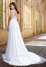 Sexy Sheer Applique V-Neck A-Line Tulle Wedding Dress Bridal Gown