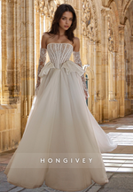 Chic Applique A-Line Tulle Floor-Length Wedding Dress Bride Gown HONGIVEY