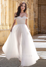 Sheer Tulle Off-Shoulder A-Line Floor-Length Simple Wedding Dress HONGIVEY