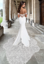 Special Sexy with Train Applique Mermaid Wedding Dress Bride Gown HONGIVEY