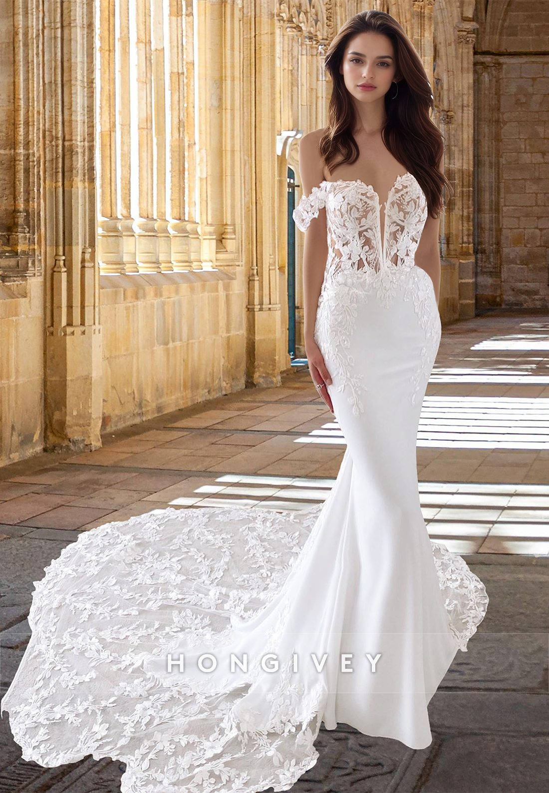 Special Sexy with Train Applique Mermaid Wedding Dress Bride Gown HONGIVEY