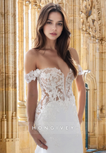 Special Sexy with Train Applique Mermaid Wedding Dress Bride Gown HONGIVEY