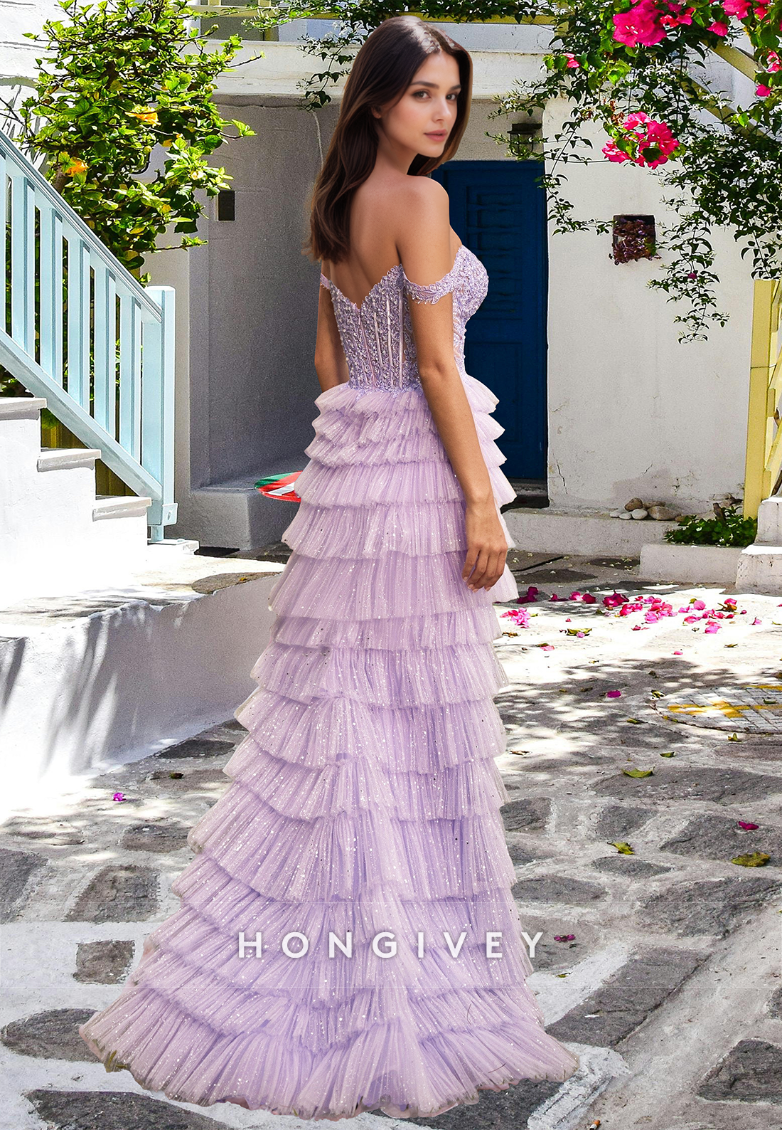 Chic Lilac Tiered A-Line Tulle Quinceanera Homecoming Prom Dress Ball Gown