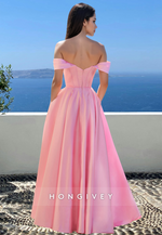 Bateau Off-Shoulder A-Line Pink Formal Evening Dress Prom Dress Ball Gown