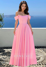 Bateau Off-Shoulder A-Line Pink Formal Evening Dress Prom Dress Ball Gown