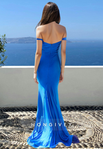 Blue Straps Trumpet Satin simple Formal Evening Dress Party Gown HONGIVEY