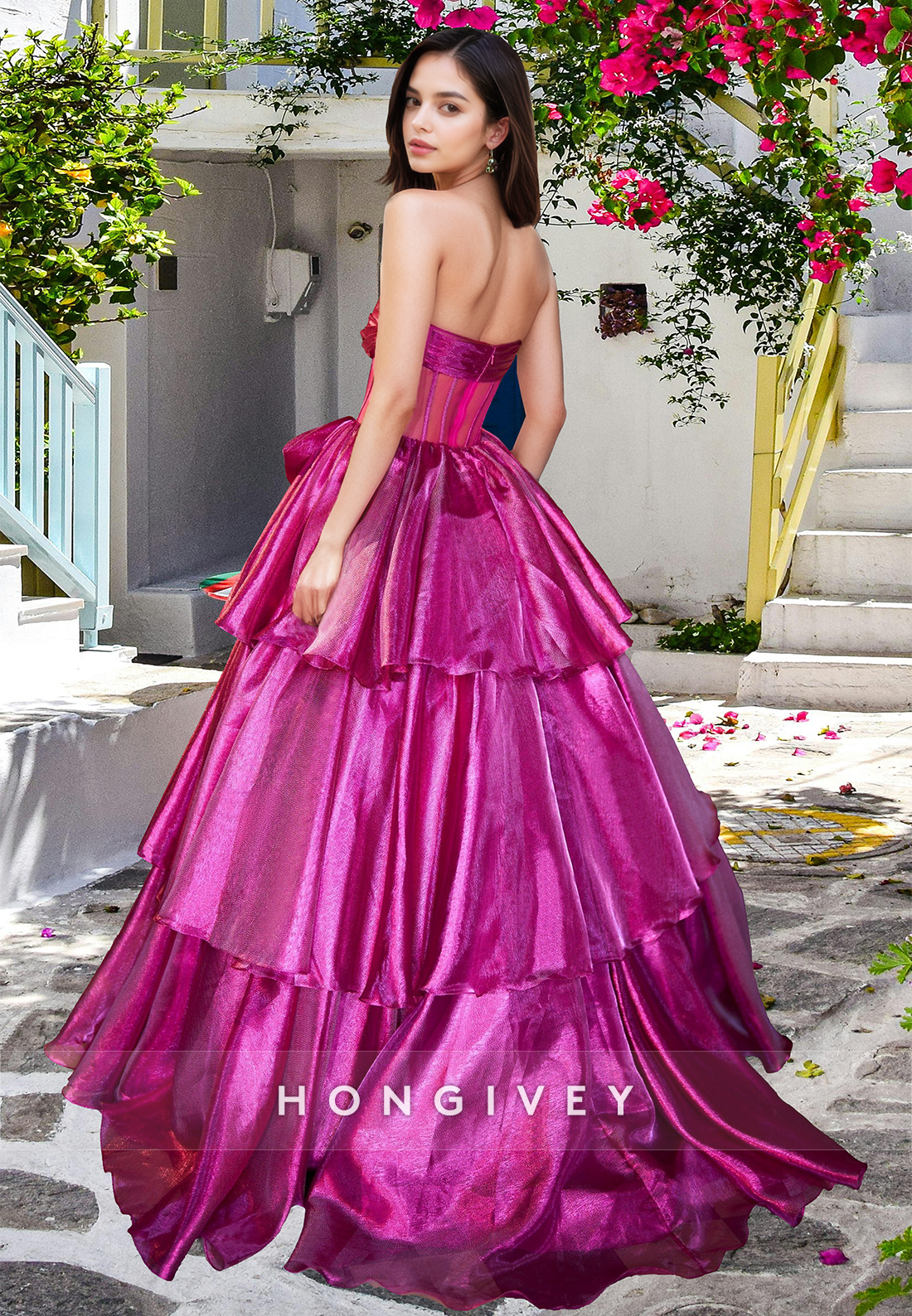 Sparkle Fuchsia Corset A-Line Princess Party Gown Prom Dress Ball Gown