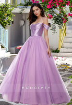 Square Lilac Tulle Spaghetti Straps A-Line Evening Dress Party Prom Ball Gown