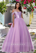 Square Lilac Tulle Spaghetti Straps A-Line Evening Dress Party Prom Ball Gown