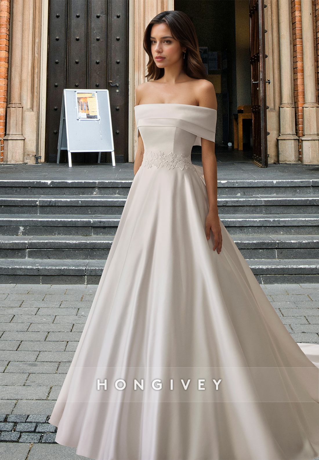 Off-Shoulder with Bow Tulle A-Line Simple Bridal Wedding Dress 2025