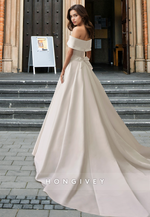 Off-Shoulder with Bow Tulle A-Line Simple Bridal Wedding Dress 2025