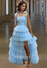 Sky Blue Tiered Tulle Prom Dress Quinceanera Princess Graduation Ball Gown